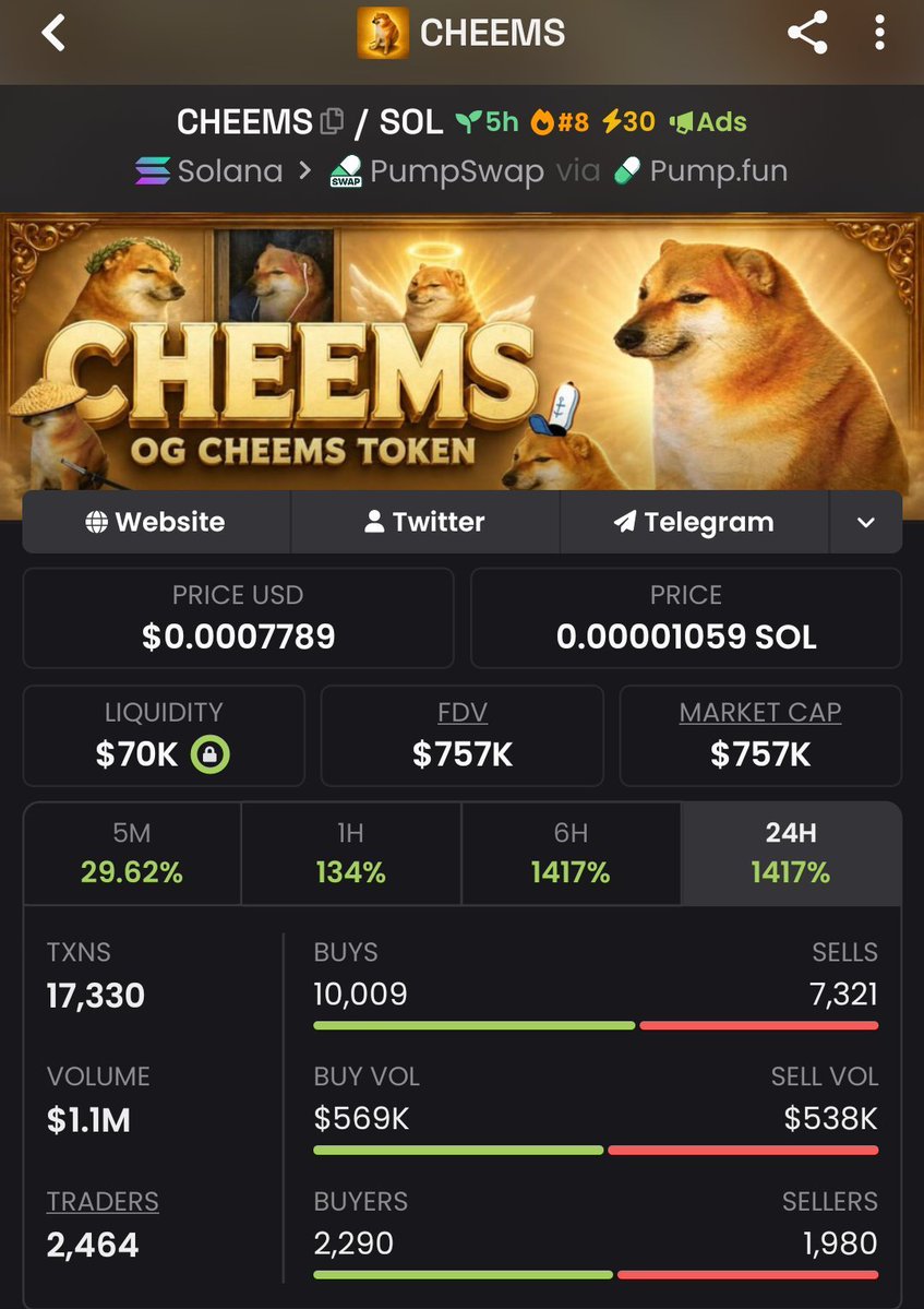 luizastm's tweet photo. Stop chasing green candles.

The real money is made at $31K MC, not $757K MC.

$CHEEMS proved it.

Follow and join the TG before the next one runs.
Ca:
73DRYB2YpoHiZUdq37hQmHTR7Yvg5qJKsxxaYrsJSBCJ
#solana #memecoin #bbvipks4 https://t.co/6ResQv9hWT