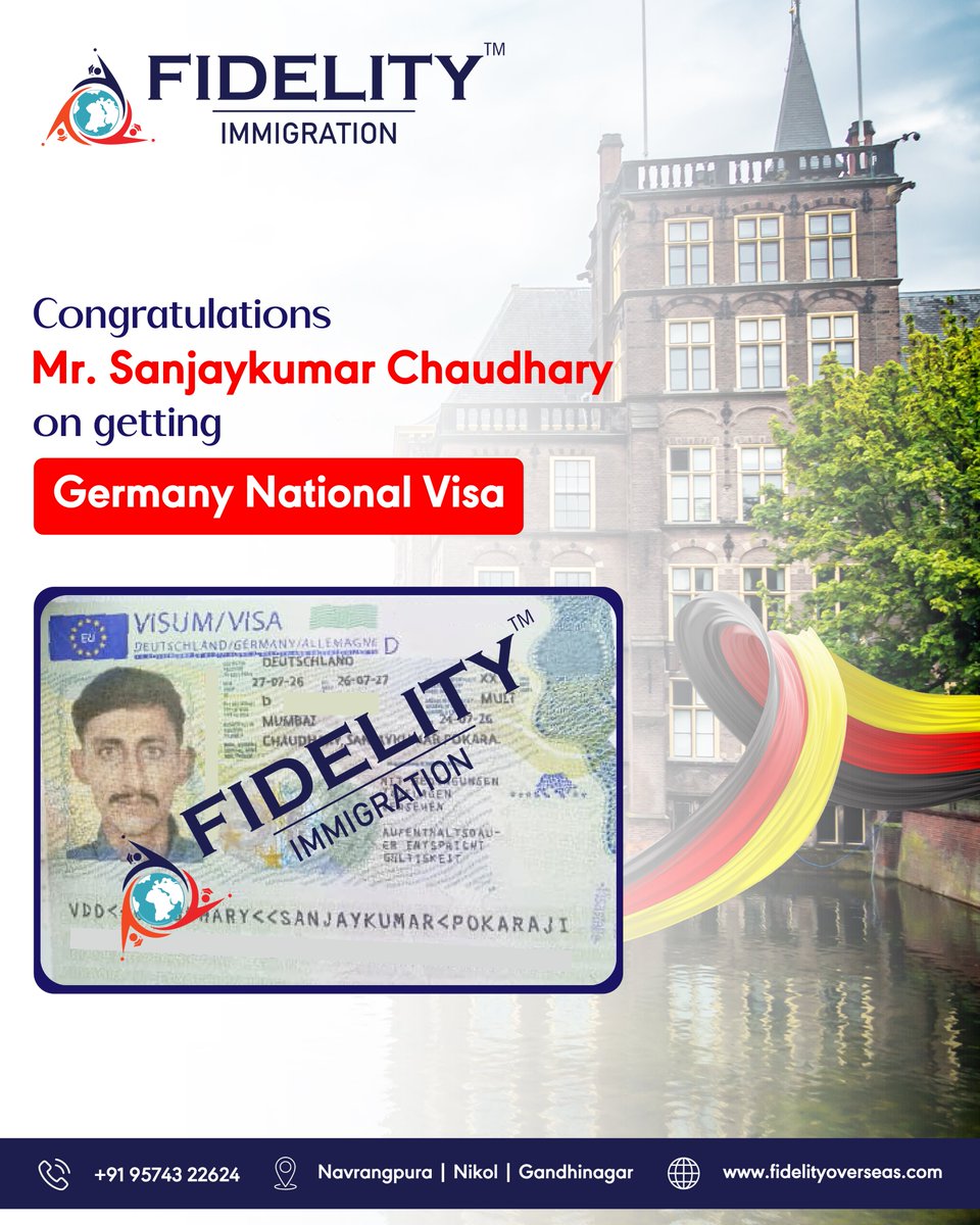 FidelityOverse3's tweet photo. Another Dream, Another Success Story!

Congratulations to Mr. Sanjaykumar Chaudhary on receiving his Germany National Visa!

Every visa approval marks the beginning of a new chapter filled with opportunities, growth, and success. https://t.co/joAAoEdUxh