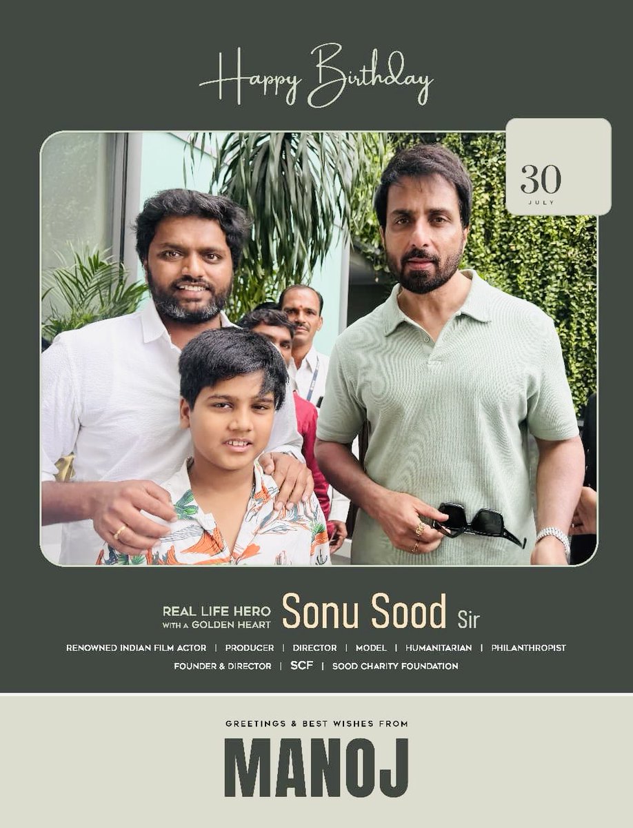 ManojQuest's tweet photo. Happy Birthday to the Real Hero! Your kindness inspires millions. Stay blessed always. 🙏@SonuSood @sonusoodtrends #sonusoodbirthday https://t.co/nDjhmdxi3S