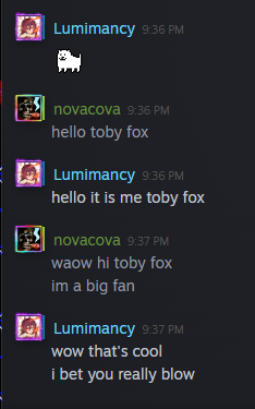 novaco1a's tweet photo. toby fox is sexually harassing me in steam dms https://t.co/rwluW1HpOl