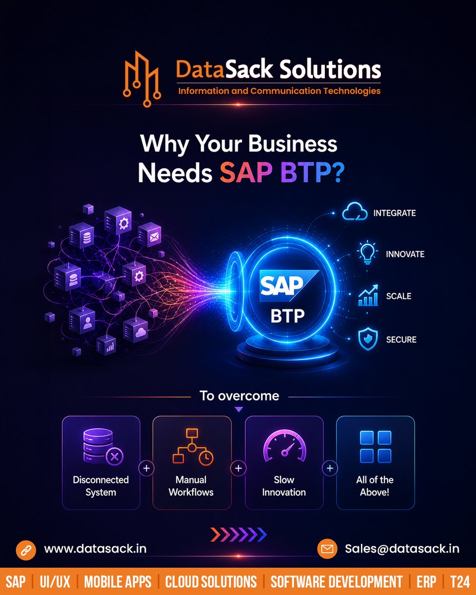 datasack's tweet photo. Is your business being held back by disconnected systems and manual processes?

Today's enterprises need more than just technology—they need a platform that connects, automates, and accelerates innovation.

📧 Sales@datasack.in
🌐 https://t.co/C5GK05SKrM

#SAPBTP #SAP https://t.co/agBXHrWb4p