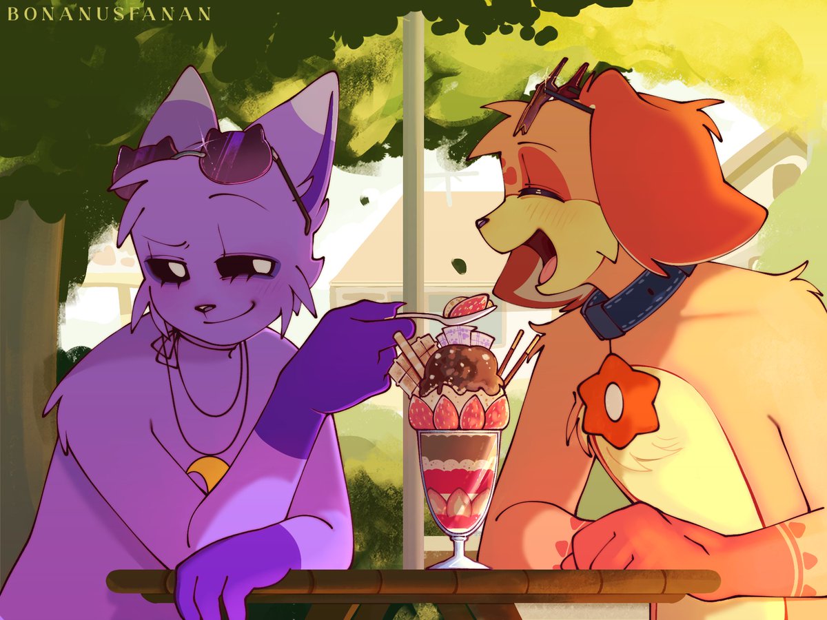 BonanusFanan's tweet photo. Hopefully a cool treat, can help with the summer heat🍨
#SmilingCritters #Poppyplaytime #catnap #dogday #furryart https://t.co/4ADPFNQl1Y