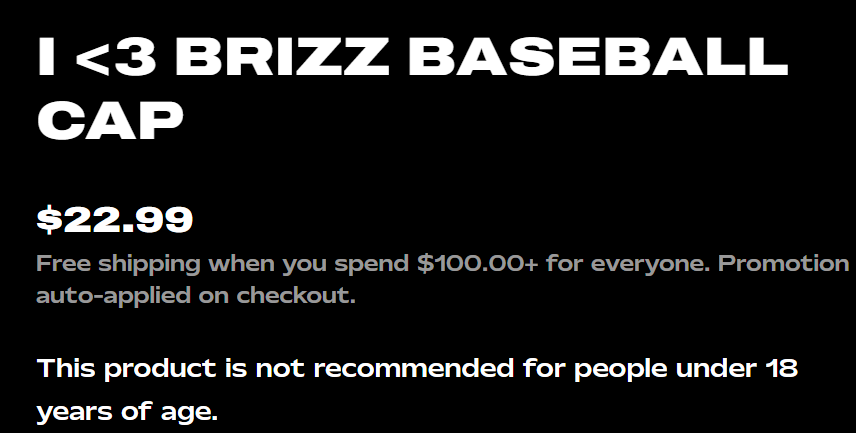 Ptyw13's tweet photo. the only thing mentioned is "this product is not recommended for people under 18 years of age" and there is no explanation anywhere on what brizz ACTUALLY means. Although its better than nothing, it shouldnt be being sold at all. https://t.co/YXC872UrjM