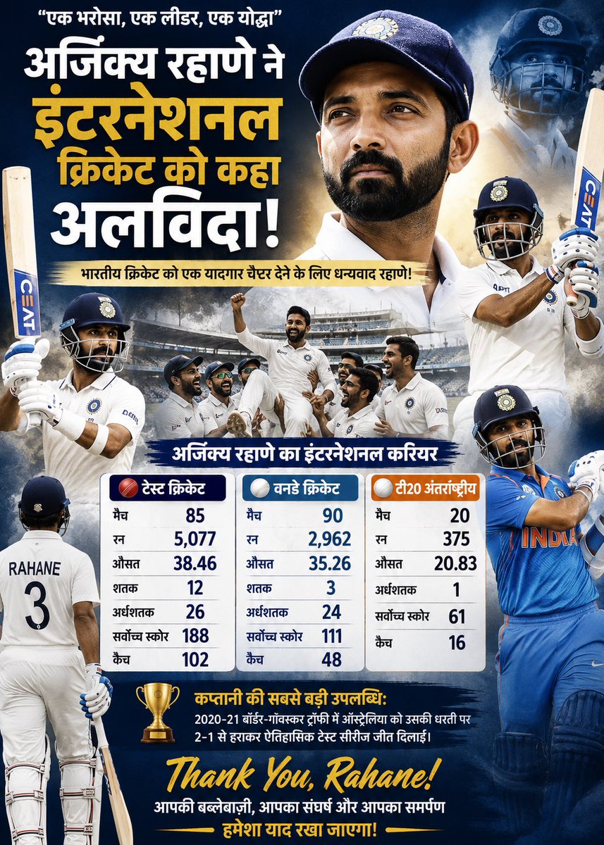 sumittheAi's tweet photo. @mufaddal_vohra Thanks Ajinkya Rahane , Ajinkya Rahane ne Bharat ke liye bahut achha cricket Khela aur inki yogdan humesha yad rahegi https://t.co/OqoLpp5BqF