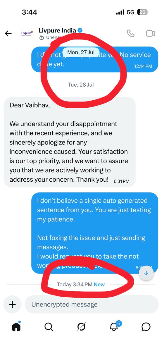 isukhiii's tweet photo. @Livpure_India @LivpureSmart 
Your reply says addressing my concern is a top priority, but taking days to reply does not shows so. 
Pathetic service. 
Now please don’t reply to share details via DM. 🙏🏻 https://t.co/jaR7v2LWbs