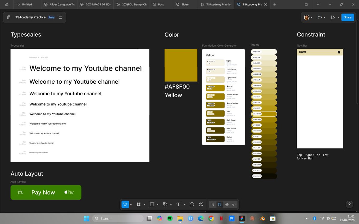 TheALX_Studio's tweet photo. We explored Type Scales for generating typography variations, Foundation Color Generator and HueHue for building color libraries, and Auto Layout with Constraints for responsive, scalable designs.
#ProductDesign #UIUX #TSAcademy #DesignSystems #Figma @TechSphereAcad #ColorTheory https://t.co/p8qHtZ0thC