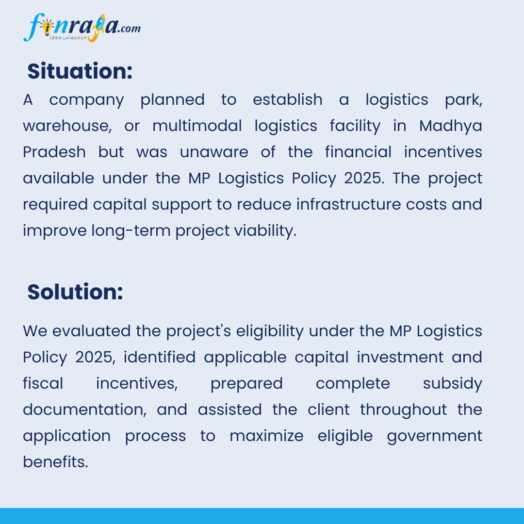 ConsultFinraja's tweet photo. Boost your logistics investment with the MP Logistics Policy 2025. Explore capital subsidies and financial incentives today!

  https://t.co/HXtcbD4hov  👇👇👇

#MPLogisticsPolicy2025 #LogisticsSubsidy #Warehousing #MadhyaPradesh #BusinessGrowth #GovernmentSchemes #Finraja https://t.co/sPCikmjBou