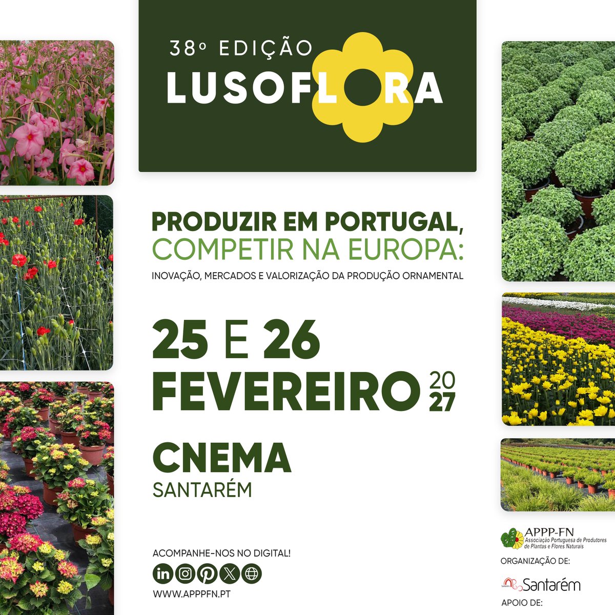 APPPFN's tweet photo. A Lusoflora regressa nos dias 25 e 26 de fevereiro de 2027, sob o tema "Produzir em Portugal para toda a Europa – Inovação, mercados e valorização da produção de flores e plantas ornamentais". https://t.co/DMG3iEhB7d