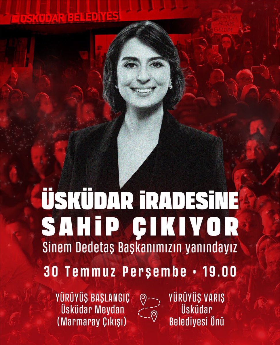 ibbhaberr's tweet photo. Üsküdar Belediye Başkanı Sinem Dedetaş’a ve halkın sandıkta ortaya koyduğu iradeye sahip çıkmak için vatandaşlar bir araya geliyor.

📍 Buluşma: Üsküdar Meydan ( Marmaray Çıkışı )

Tarih: Bugün

Saat: 19.00 https://t.co/KIfze8FxQE