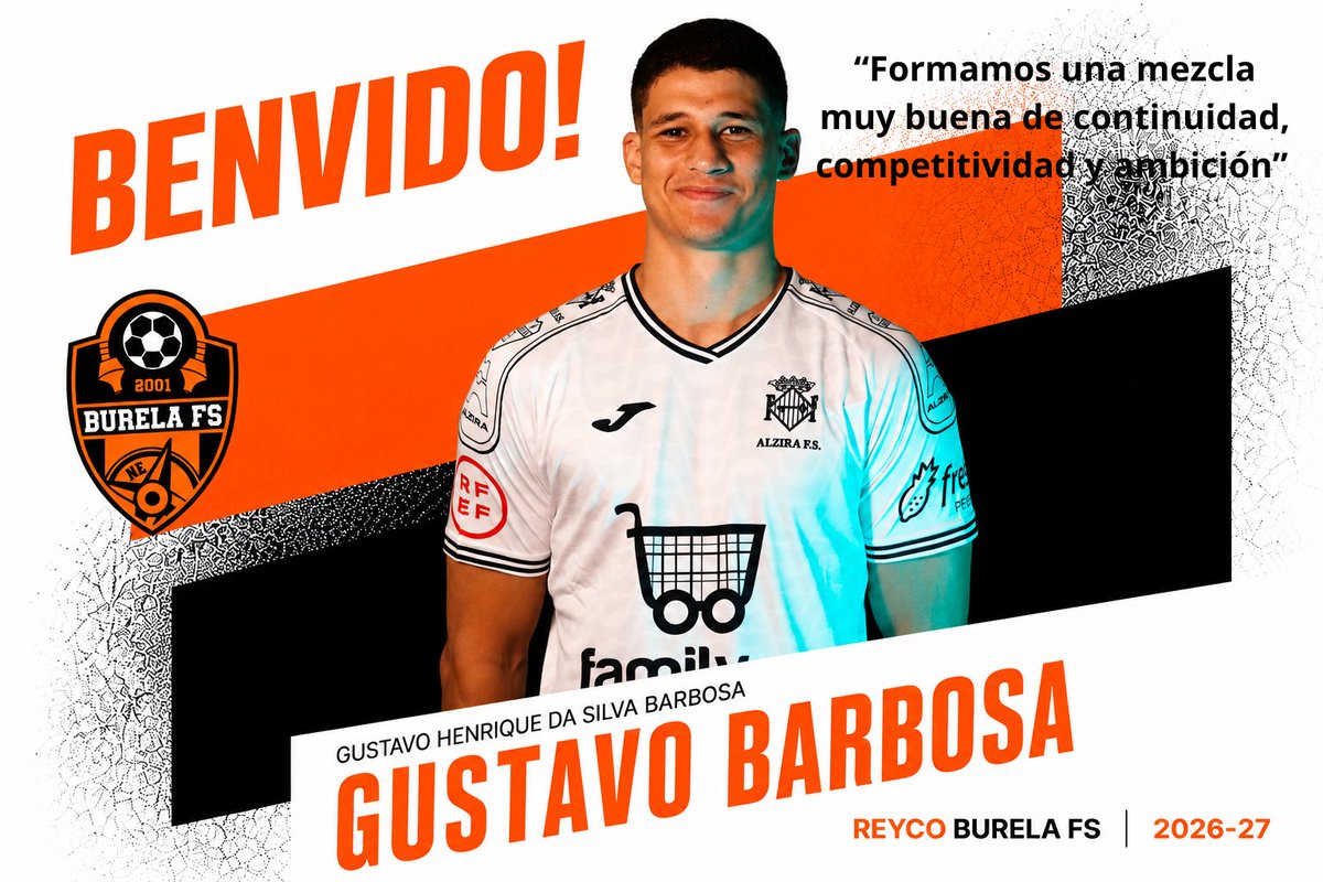 burelafs's tweet photo. 🗞️📰 𝐄𝐥 𝐜𝐢𝐞𝐫𝐫𝐞 𝐆𝐮𝐬𝐭𝐚𝐯𝐨 𝐁𝐚𝐫𝐛𝐨𝐬𝐚, 𝐝𝐞́𝐜𝐢𝐦𝐚 𝐜𝐚𝐫𝐚 𝐝𝐞𝐥 @burelafs 

🛬🛬🛬Gustavo Henrique da Silva Barbosa (São Paulo, 13/11/2001) se convierte en la décima cara del Reyco Burela FS para 2026-27. El cierre brasileño llega a la comarca de A Mariña después de defender al @ua_ceuti  la temporada pasada, cedido por @AlziraFS 

🔗 https://t.co/NNvE0Ye3Fp

💪💪 🗣️“Mi principal motivación es la confianza que el club ha depositado en mí y la ilusión de formar parte de un proyecto ambicioso. Sé que Burela es un club con historia y para mí era una gran oportunidad para seguir creciendo como jugador y ayudar al equipo a conseguir sus objetivos”.

😃🧡😃 Cinco renovaciones y cinco incorporaciones. Así se está construyendo por el momento el bloque de Juanma Marrube. “Lo veo como un proyecto muy ilusionante. Se está manteniendo una base importante del equipo con varias renovaciones y, al mismo tiempo, llegan jugadores con ganas de aportar. Creo que eso genera una mezcla muy buena de continuidad, competitividad y ambición para luchar por grandes cosas esta temporada”, reflexionaba el brasileño.

💌🧡💌 Su carta de presentación: competitividad sin límites y afán de superación. “Intentaré aportar trabajo, compromiso y mucha intensidad en cada entrenamiento y en cada partido. Me considero un jugador que compite hasta el último minuto y que quiere seguir aprendiendo y mejorando. Espero sumar tanto dentro como fuera de la pista y ayudar a crear un grupo fuerte”.