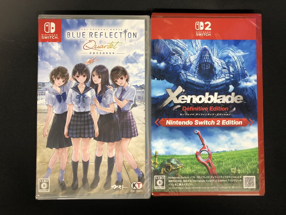 fammys11's tweet photo. 本日発売の新作ゲーム入荷情報

switchソフト
「ブルーリフレクション　カルテット」
販売価格：税込6⃣,7⃣9⃣8⃣円

switch２ソフト
「ゼノブレイドディフィニティブエディション」
販売価格：税込6⃣,7⃣9⃣8⃣円

＃お宝創庫共和　#ゲーム新作　
＃ゼノブレイド　#ブルーリフレクション https://t.co/ddUfzkY2j4