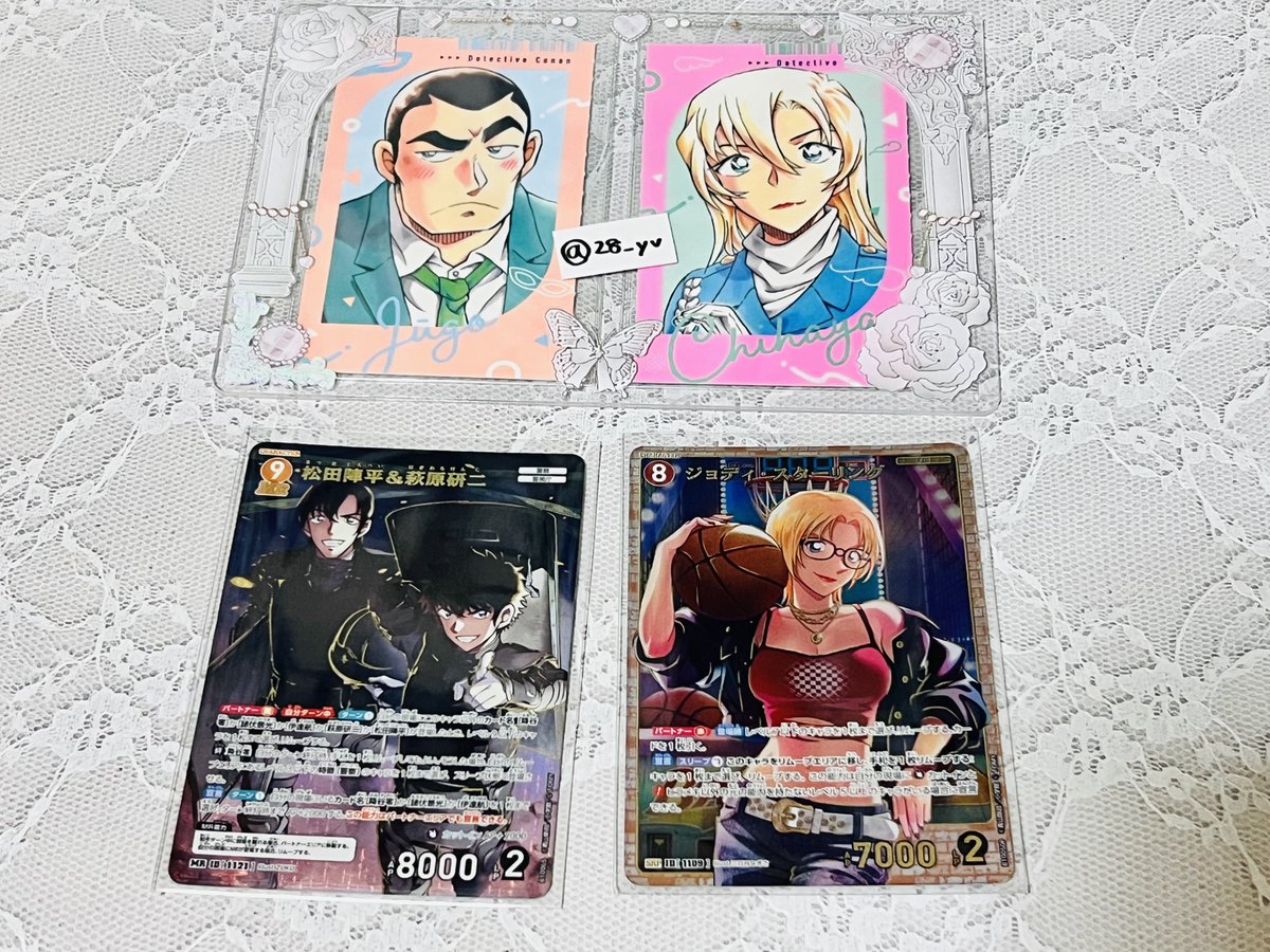28_yv's tweet photo. 【交換】名探偵コナン 追憶の盟友 TCG コナンカード

譲┊  松田陣平＆萩原研二 
　　  ジョディ・スターリング

求┊  萩原千速＆萩原研二
　  　遠山和葉

＊郵送交換📮
MR⇄MR SRP⇄SRP
検索からもお気軽にお声がけ下さい https://t.co/DOqFiSuH31
