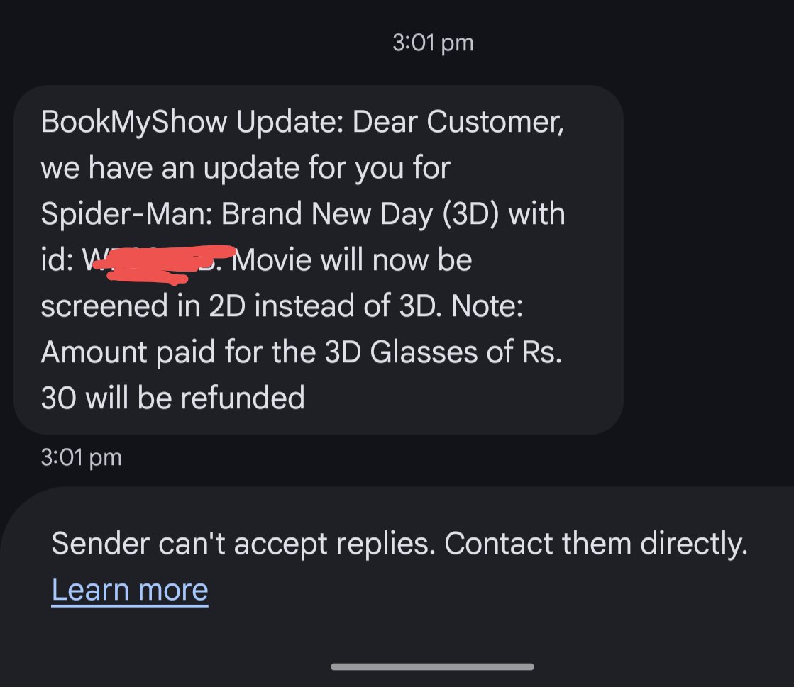 uranimu_235's tweet photo. @CineS26751 @epiqcinema @aaacinemasoffl i got this sms just now, 2D will be played instead of 3D at AAA epiq LED, my show is at 4:30pm today https://t.co/1LLlDQcj8a