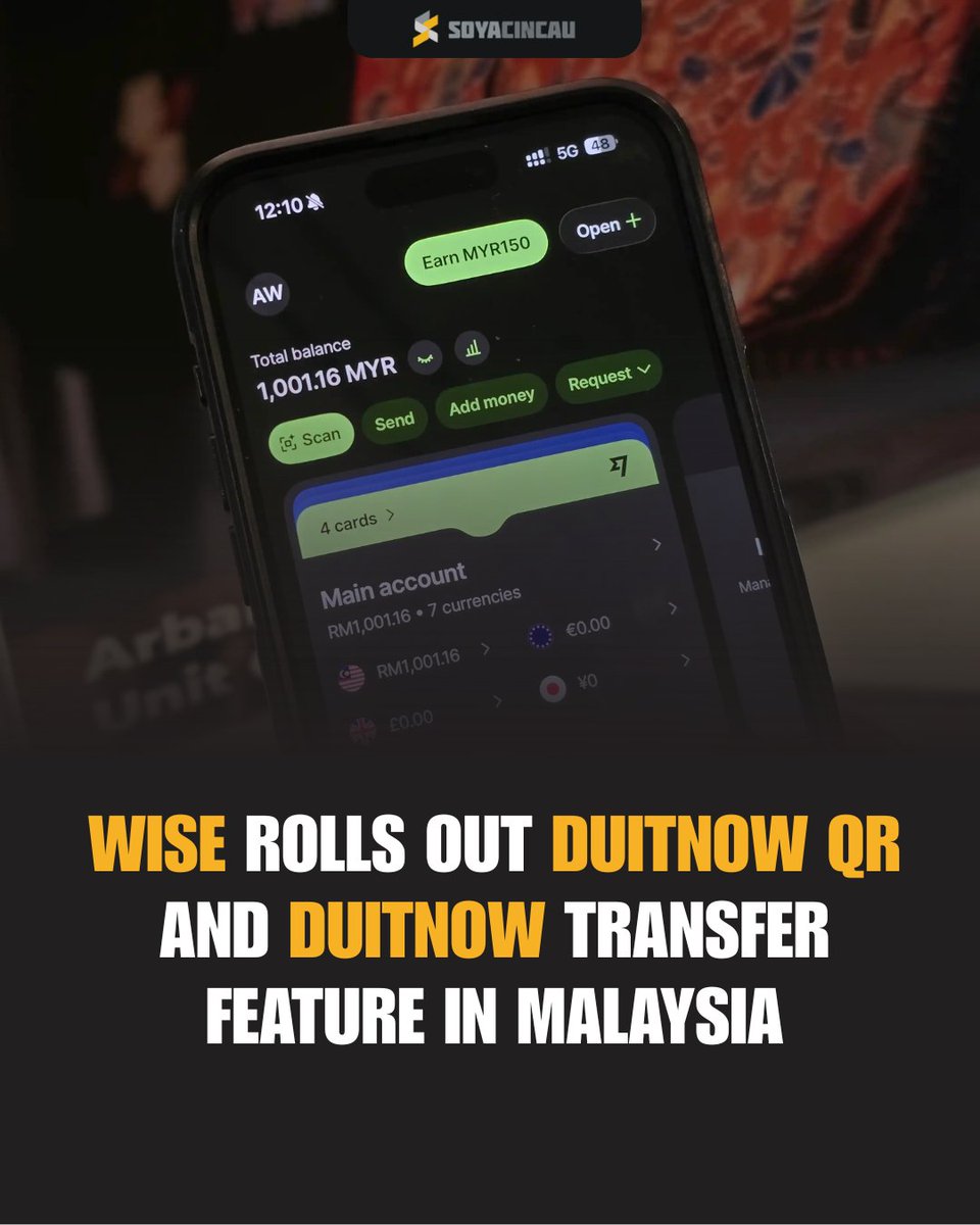 Soya_Cincau's tweet photo. Wise has officially integrated DuitNow into the Wise app! 

You can now transfer money instantly using a recipient's mobile number, NRIC, army ID, or business registration number. On top of that, you can scan and pay at merchant DuitNow QR counters directly from your Wise balance!

DuitNow transfers are live and fully functional today, while DuitNow QR scanning is rolling out progressively across merchants nationwide over the coming weeks.

#Wise #WiseMalaysia #DuitNow #DuitNowQR