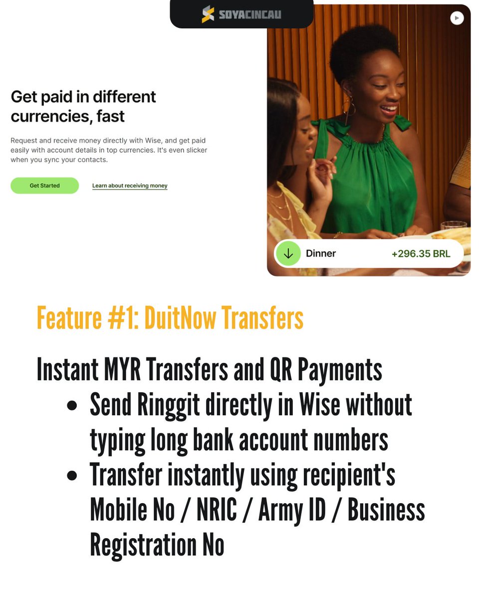 Soya_Cincau's tweet photo. Wise has officially integrated DuitNow into the Wise app! 

You can now transfer money instantly using a recipient's mobile number, NRIC, army ID, or business registration number. On top of that, you can scan and pay at merchant DuitNow QR counters directly from your Wise balance!

DuitNow transfers are live and fully functional today, while DuitNow QR scanning is rolling out progressively across merchants nationwide over the coming weeks.

#Wise #WiseMalaysia #DuitNow #DuitNowQR