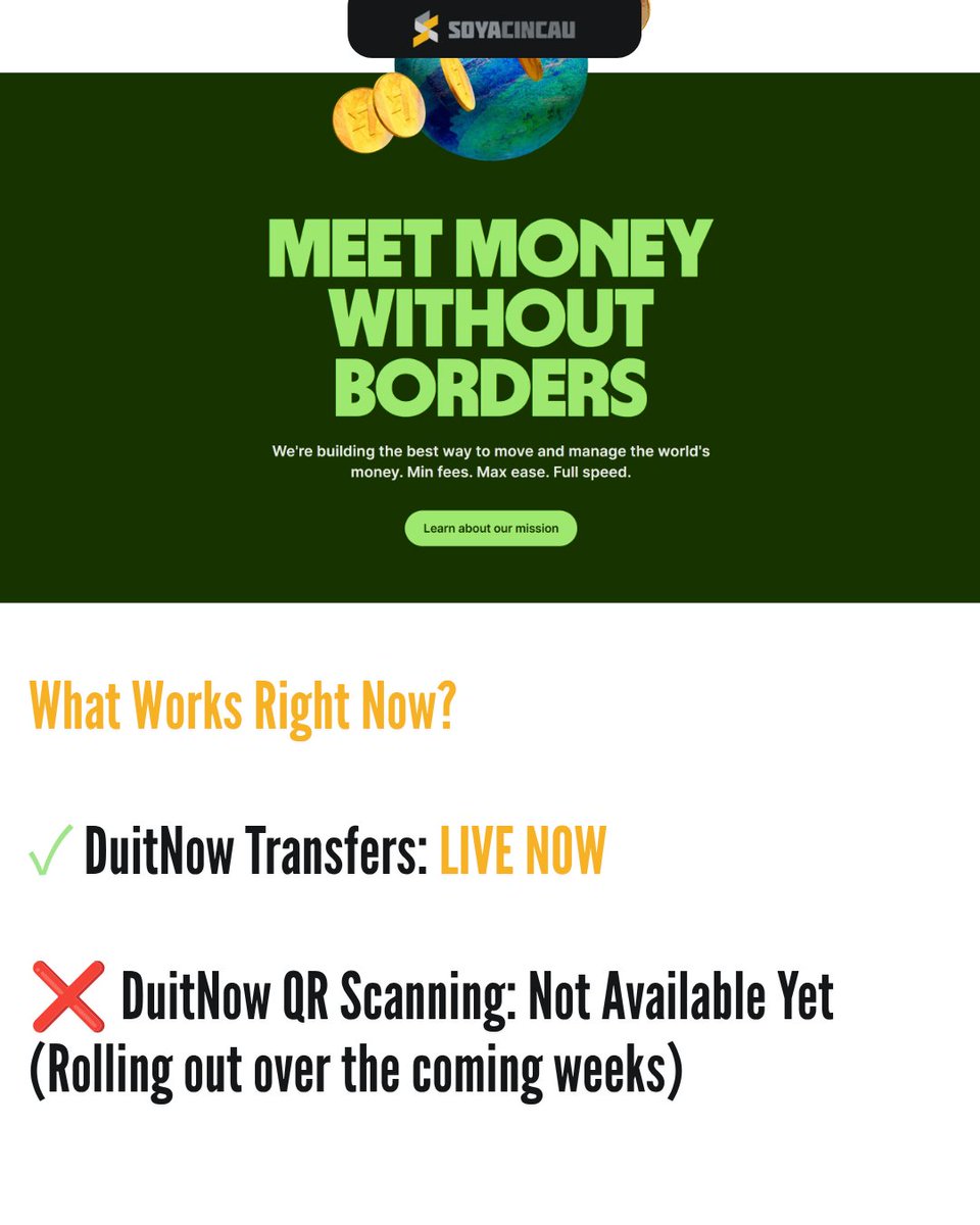 Soya_Cincau's tweet photo. Wise has officially integrated DuitNow into the Wise app! 

You can now transfer money instantly using a recipient's mobile number, NRIC, army ID, or business registration number. On top of that, you can scan and pay at merchant DuitNow QR counters directly from your Wise balance!

DuitNow transfers are live and fully functional today, while DuitNow QR scanning is rolling out progressively across merchants nationwide over the coming weeks.

#Wise #WiseMalaysia #DuitNow #DuitNowQR