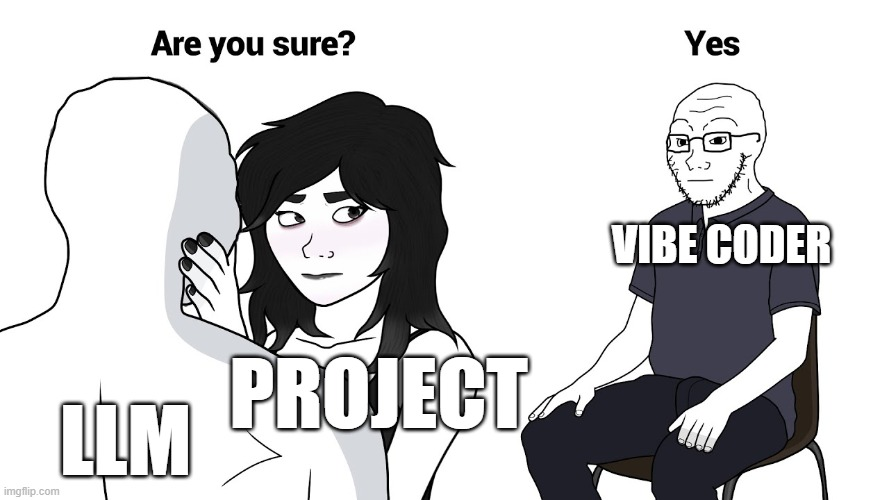 TheOmarSelf's tweet photo. You are a genius until you run out of tokens.

Claude code is facing an outage right now, and it made me think of this meme, and of all the cuck vibe coders.

Nothing against them personally, I just find it funny and true.

What's the point of building something that makes no sense to you?

Money? You'll probably lose way more from customers' complaints. 

Pride? Your image will crumble under the slight scrutiny, leaving you worse off than before.

Time? You'll lose more of it at the first bug, and you'll still learn nothing.

I personally use AI, to provide boilerplate and help with understanding. And I still feel imposter syndrome on the daily, so I truly try to analyze each choice.

There's pleasure in writing code, just like in any other hard craft. I believe it comes from tackling something difficult and coming out of the other side better for it. 

 Am I alone in this?