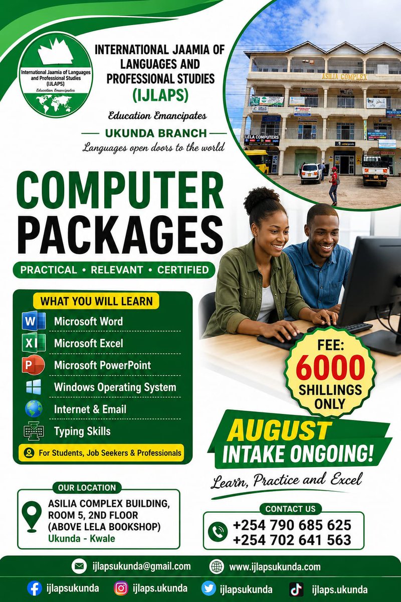 ijlapsukunda's tweet photo. We are now offering computer packages! Don't worry so much looking for a place to start, continue or complete your package. Certificate is also issued upon completion. Register, enroll and start today to start! https://t.co/zpUi6fNeyV