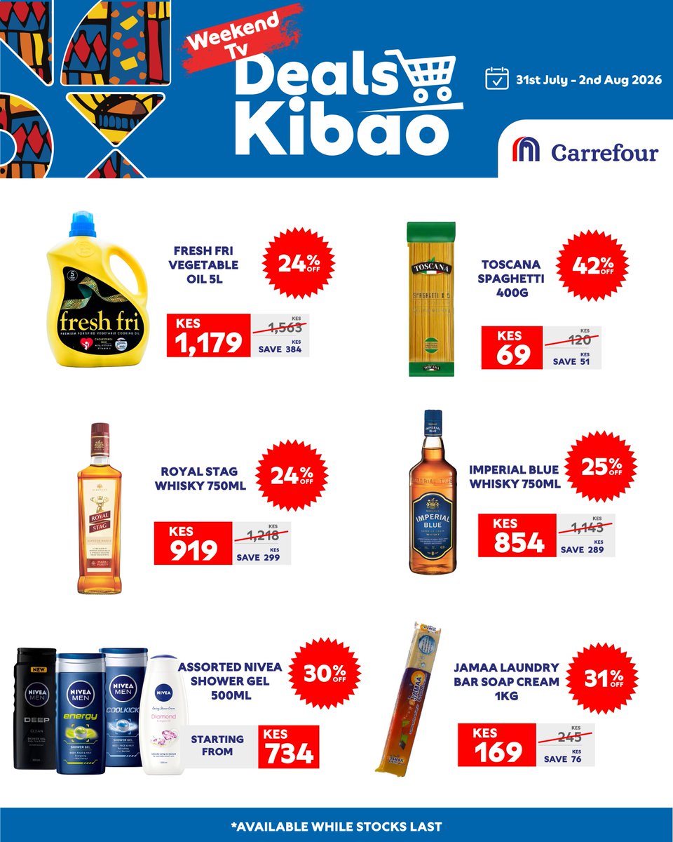CarrefourKe's tweet photo. Everything you need for the weekend, at prices you'll love. Shop unbeatable deals on your essentials, only at #CarrefourKenyaKenya. https://t.co/KR57QBQPxR