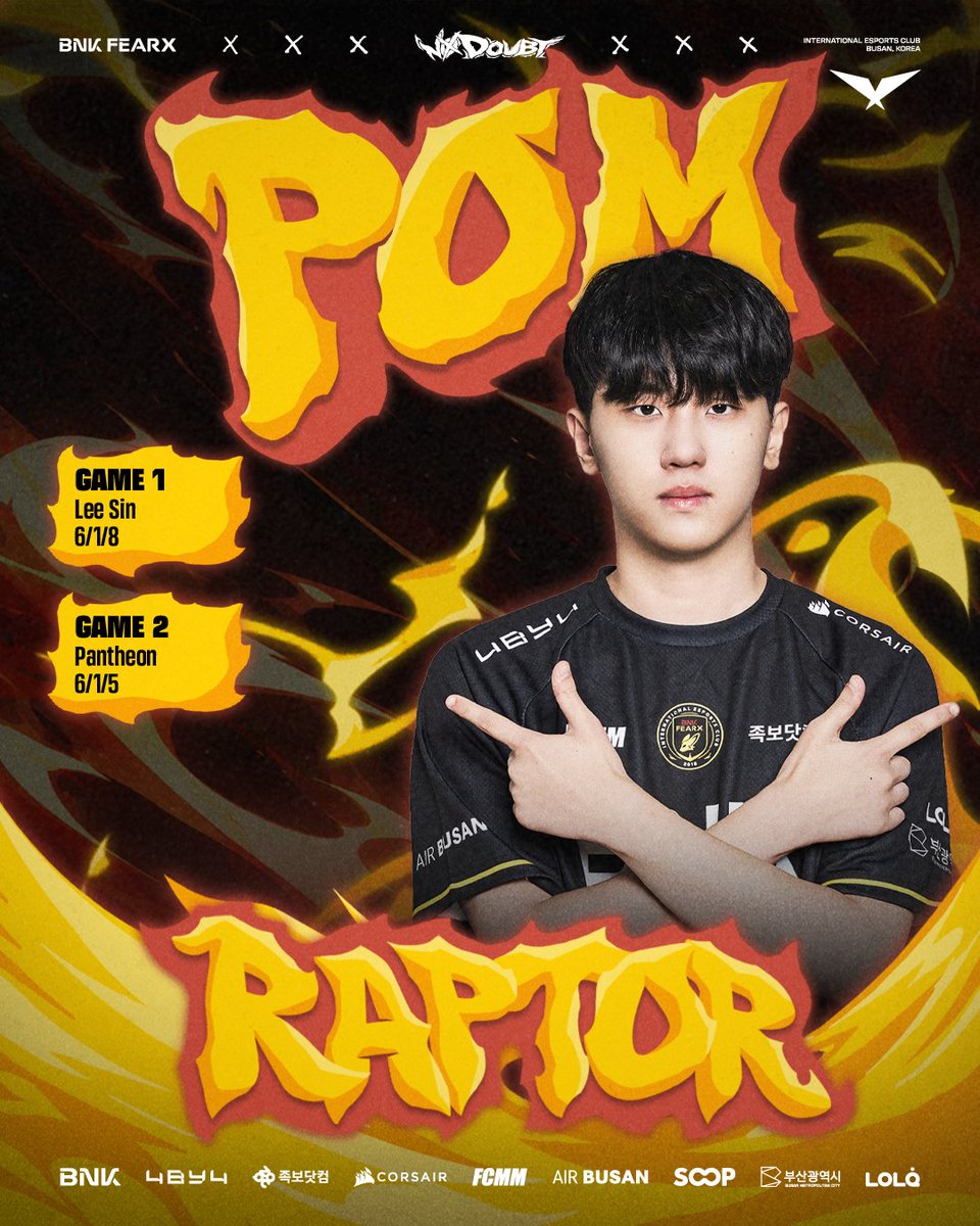 BNKFEARXLoL's tweet photo. ๐ฎ๐ฌ๐ฎ๐ฒ ๐๐๐ ๐ฅ๐ข๐จ๐ก๐ ๐ฏ vs DNS
Play of Match โRAPTORโ
#BNKFEARX #BFXWIN #NODOUBT https://t.co/pV6LDSAAZm