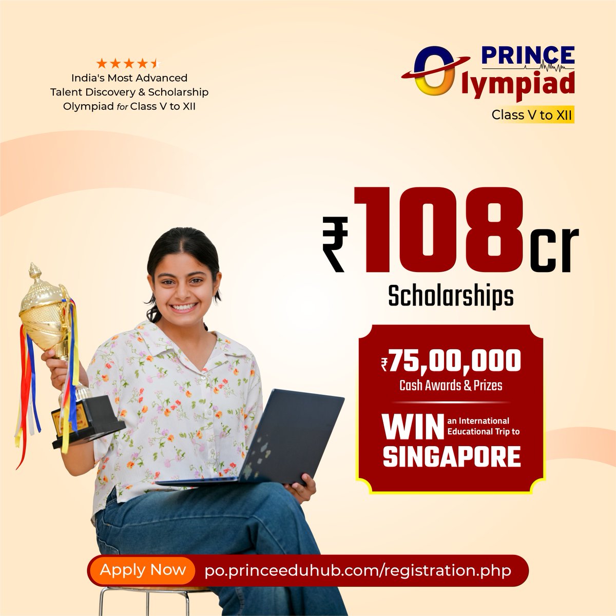 Prince_Eduhub's tweet photo. 🚀 Dream Big. Win Bigger with Prince Olympiad 2026
🎓 Open for Class V–XII
💰 ₹108 Cr Scholarships
🏆 ₹75 Lakh Cash Awards
✈️ Win an International Educational Trip to Singapore
📝 FREE Registration
Register Now: https://t.co/sPQ2aiWtvq
#Scholarship #Olympiad #TalentDiscovery https://t.co/wg4yvXTWjV