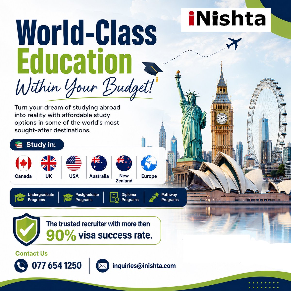 inishta's tweet photo. World-Class Education Within Your Budget!

Study in:
🇨🇦 Canada|🇬🇧 UK|🇺🇸 USA|🇦🇺 Australia|🇳🇿 New Zealand|🌍 Europe

🎓 Programmes Available:
✔ Undergraduate Programmes
✔ Postgraduate Programmes
✔ Diploma Programmes
✔ Pathway Programmes

Call / WhatsApp: 077 654 1250 https://t.co/TAVyHGyILL