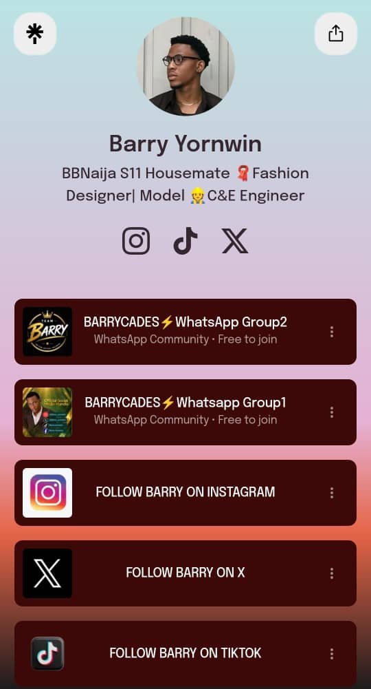 Barry_yornwin's tweet photo. My dearest #BARRYCADES⚡ I heard your demands and I am glad to tell you that the what'sapp groups for your favorite guy are now up on the link tree https://t.co/IH7NRMXltG
Join now to keep the momentum going!!
#BarryYornwin #MrBarry #barrycades⚡️#BBNAIJA
#bbnaijas11 https://t.co/cn8olLLhiB