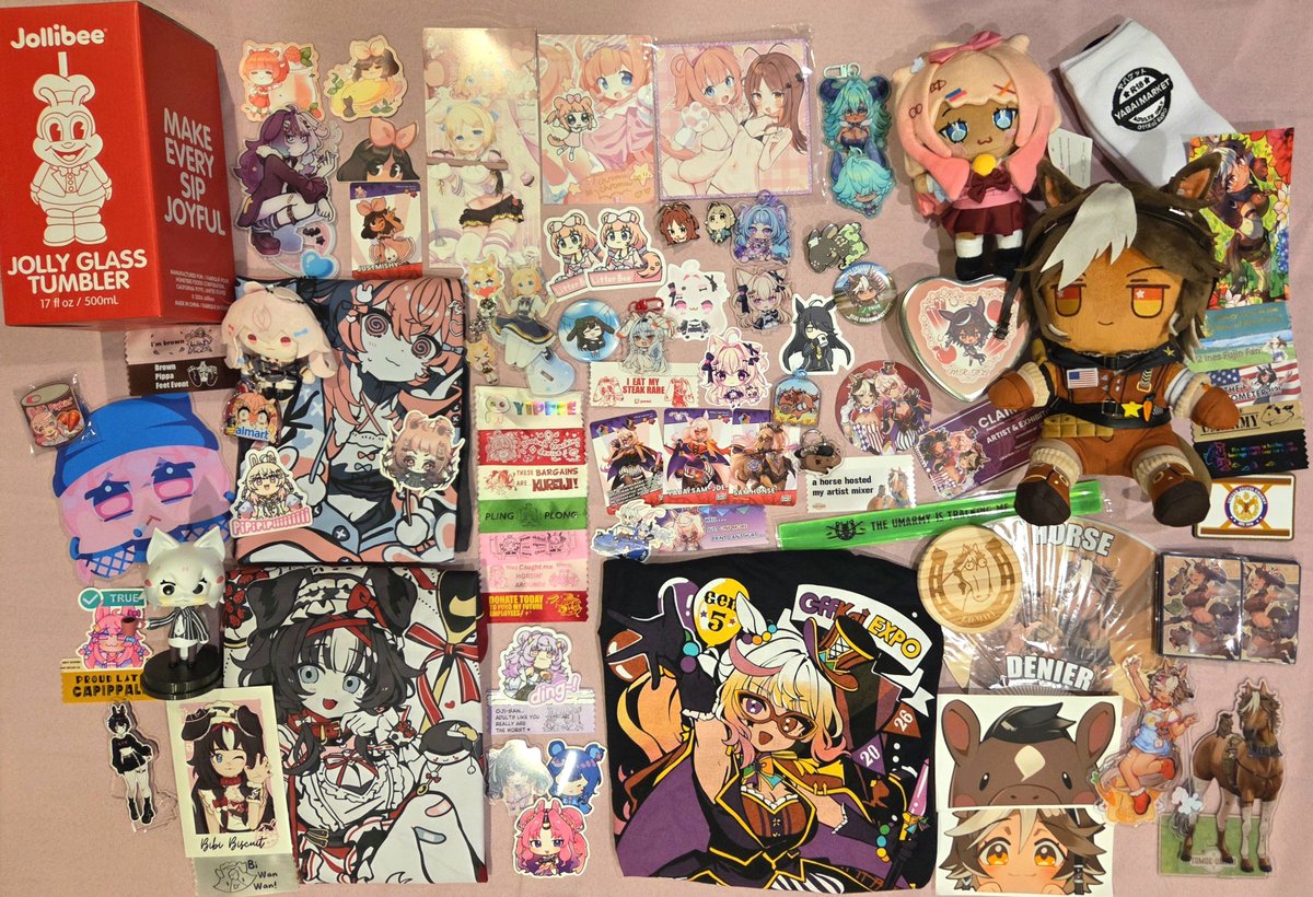 _MelonFox's tweet photo. My #OffKaiGen5 merch haul! I barely got to leave my booth and a lot of these are gifts/stamp rally prizes/pickup requests, so thank you to the kind souls that fetched the goods for me. I am eternally grateful 🥺 Bonus @ShibiCottonbum plush because she arrived during the con! https://t.co/zvxL3onI4l