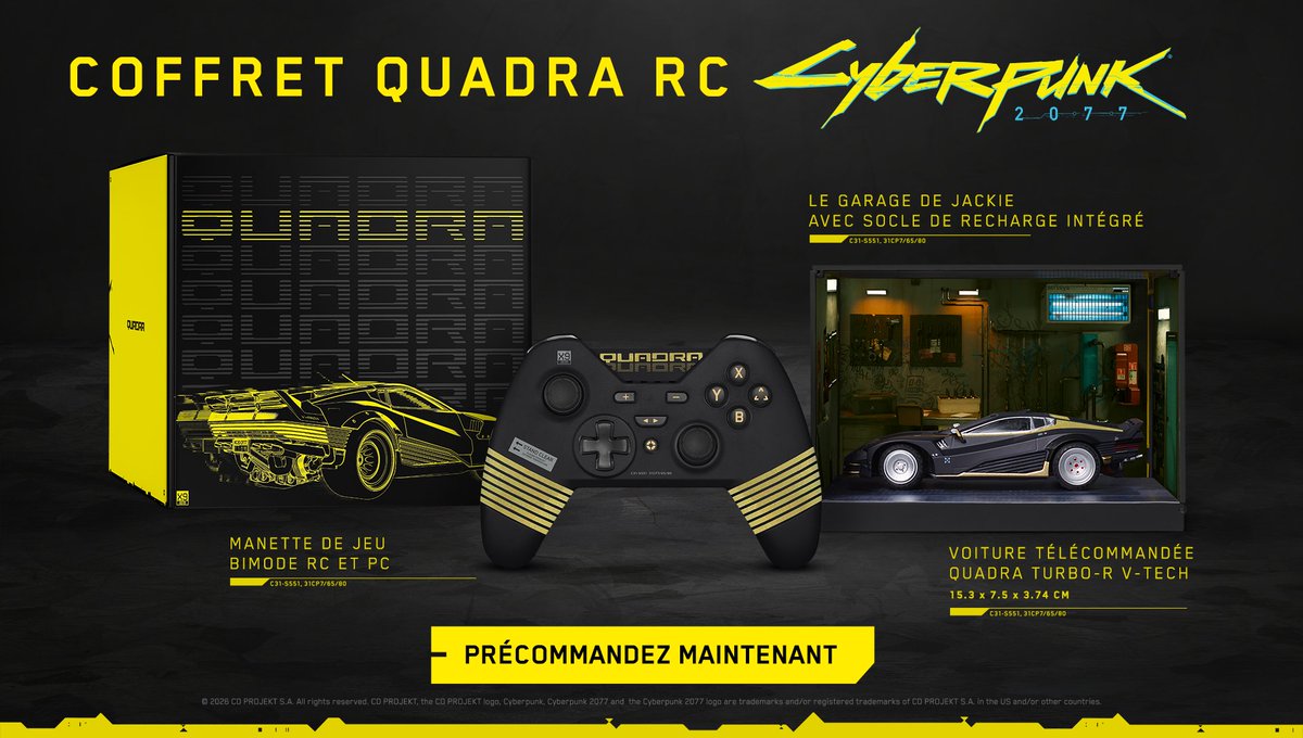 BandaiNamcoFR's tweet photo. Ce coffret de collection haut de gamme donne vie à la Quadra Turbo-R V-Tech. 
Avec le garage de Jackie avec socle de recharge intégré, une manette de jeu bimode RC et PC et une voiture télécommandée Quadra Turbo-R V-Tech. ⚡

https://t.co/CKZqoX42wB https://t.co/OX1XfPOWZ1