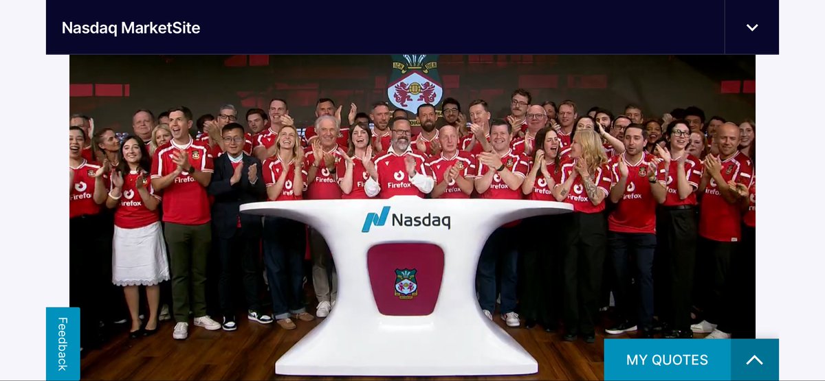 RallymanMurph's tweet photo. @StephenWensley @Wrexham_AFC This Wrexham that had the honour of ringing the bell at Nasdaq, to open trading, in New York earlier this week? https://t.co/XSRvjeCaVm