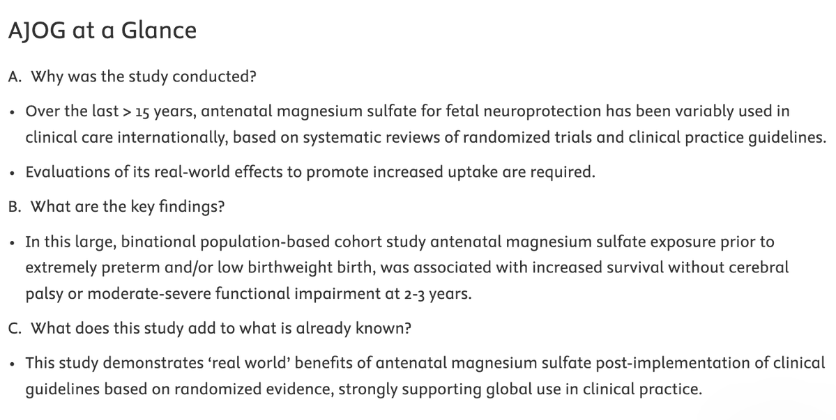 AJOG_thegray's tweet photo. Antenatal magnesium sulfate prior to very preterm birth in routine care is associated with increased survival without cerebral palsy https://t.co/KRTy93mecF https://t.co/RwDz5UNbNk