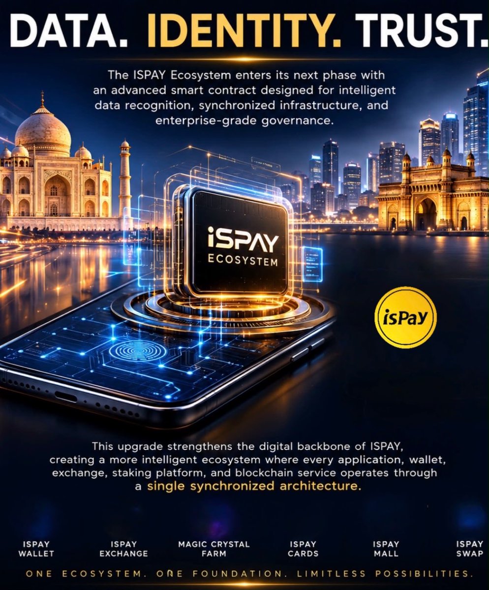 ispayglobal's tweet photo. DATA. IDENTITY. TRUST.

The ISPAY Ecosystem enters a new era with its Second-Generation Smart Contract Infrastructure engineered or intelligent data recognition, synchronized ecosystem operations, and enterprise-grade digital governance. https://t.co/KNGDy4UXGX