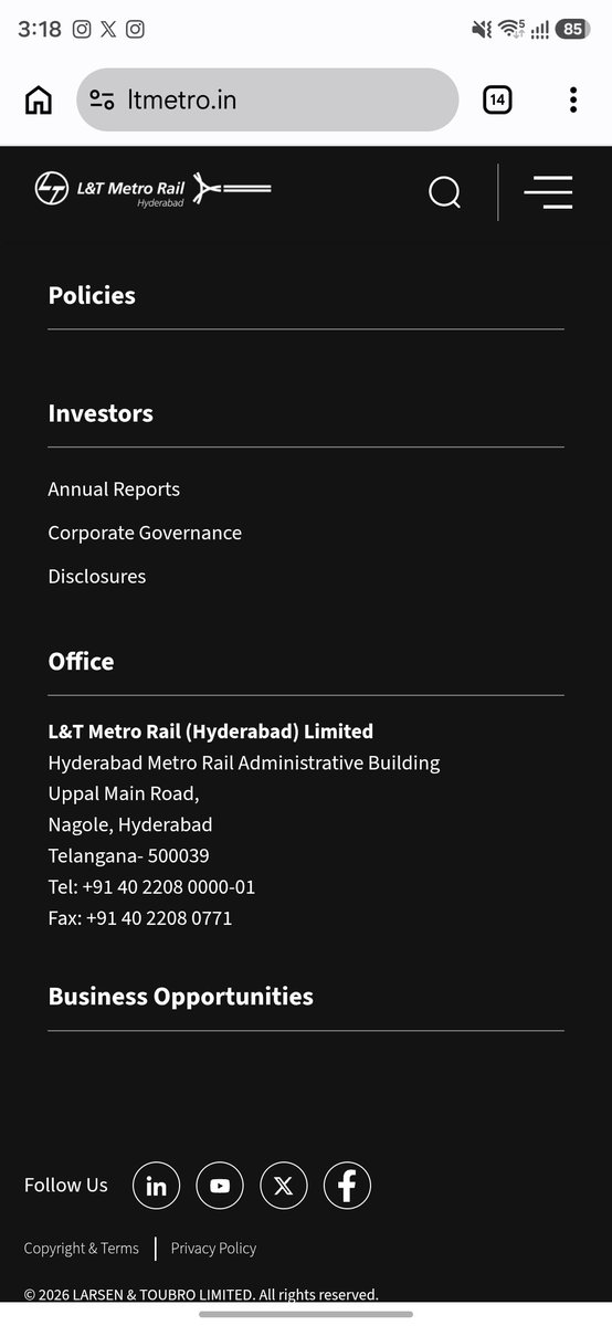 HYDTrafficMan's tweet photo. Dear @ltmhyd 
The numbers on L&T Metro website are answered by Security & Call Centre Staff who have limitations and cannot assist with routing to apellate authoroties. 

Can you please provide the contact directory of L&T Metro Rail Ltd. Admin section since the details are not public domain/website even though it should as part of public mandate disclosures.