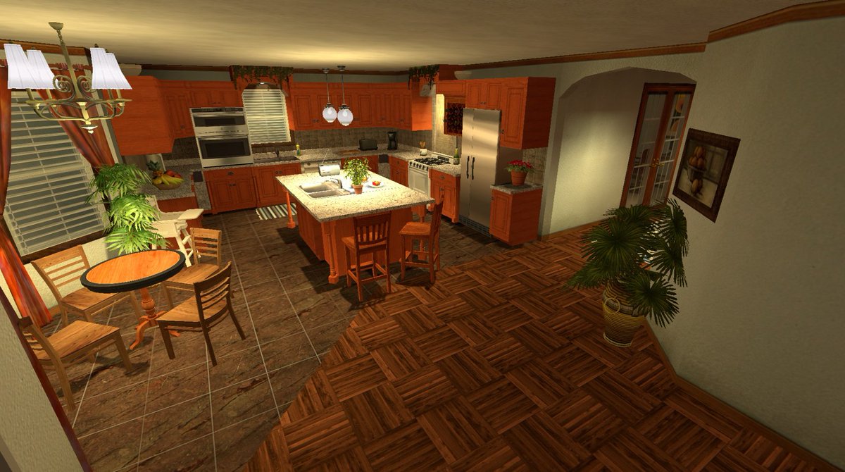 CeviSamy's tweet photo. Something I was working on before the "terrible awful". A remake of mu_aughts, expect its way more accurate to upper-middle-class life in the late 2000s. Set during the summer of 2009 in a mid sized McMansion built in the late 1990s. 

- Father probably works in real-estate or in accounting.
- Mother either stays at home or works a cushy office job (runs the HOA or PTA like the navy)
- Both kids are on their way out and probably into college or university (neither has worked a job and probably get a weekly allowance)
- Whole family is very well-off while not being classified as "elites" or part of the 1%. Could definitely be considered "rich". 

A good healthy upper-middle-class! 

I firmly believe rich people stopped having any sense of taste post 2010. Nowadays, interiors like these are ripped out and given the "dentist office" treatment.

White walls, grey "WoOdEn" tiled floors, no carpets whatsoever, more white light than a warehouse...Just grey and white...GREY AND WHITE. 

GOD I HATE IT SO FUCKING MUCH!