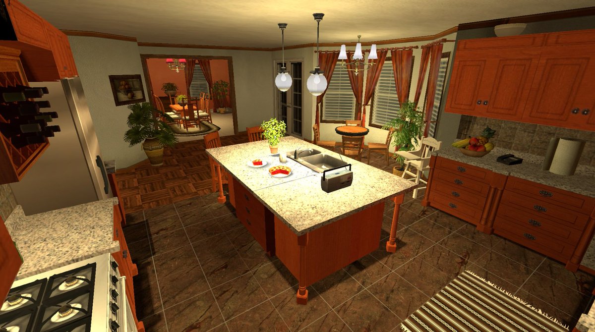 CeviSamy's tweet photo. Something I was working on before the "terrible awful". A remake of mu_aughts, expect its way more accurate to upper-middle-class life in the late 2000s. Set during the summer of 2009 in a mid sized McMansion built in the late 1990s. 

- Father probably works in real-estate or in accounting.
- Mother either stays at home or works a cushy office job (runs the HOA or PTA like the navy)
- Both kids are on their way out and probably into college or university (neither has worked a job and probably get a weekly allowance)
- Whole family is very well-off while not being classified as "elites" or part of the 1%. Could definitely be considered "rich". 

A good healthy upper-middle-class! 

I firmly believe rich people stopped having any sense of taste post 2010. Nowadays, interiors like these are ripped out and given the "dentist office" treatment.

White walls, grey "WoOdEn" tiled floors, no carpets whatsoever, more white light than a warehouse...Just grey and white...GREY AND WHITE. 

GOD I HATE IT SO FUCKING MUCH!
