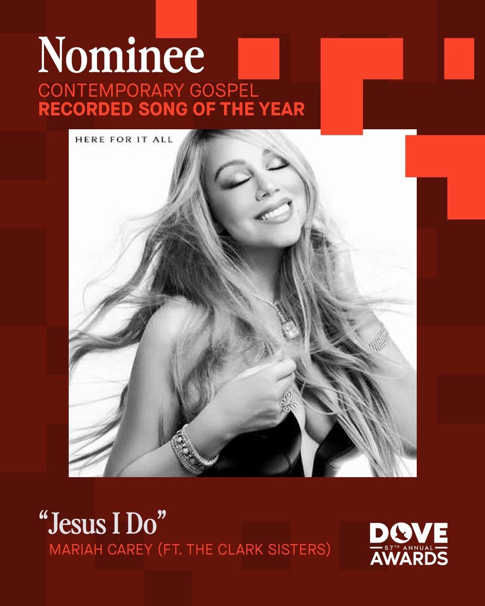 MariahNow's tweet photo. 🎉 Mariah Carey acaba de conquistar uma indicação ao 57º Dove Awards!

✨ A cantora foi indicada na categoria Canção Gospel Contemporânea Gravada do Ano com “Jesus I Do”, parceria com The Clark Sisters.

Mais um reconhecimento para a carreira de Mariah, desta vez celebrando sua emocionante contribuição à música gospel. 🙏🤍

Parabéns, Mariah! 🕊️🏆

#MariahCarey #TheClarkSisters #JesusIDo #DoveAwards #GospelMusic #Lambily
