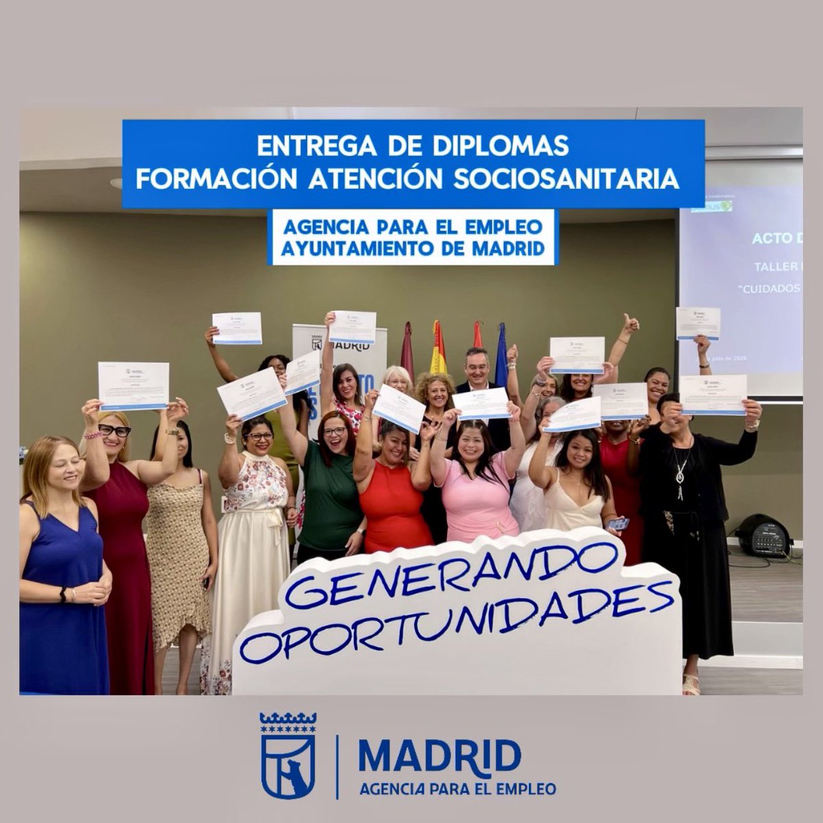 aempleomadrid's tweet photo. 🎓 𝐄𝐧𝐡𝐨𝐫𝐚𝐛𝐮𝐞𝐧𝐚 a las 𝐚𝐥𝐮𝐦𝐧𝐚𝐬 que han finalizado su formación en 𝐂𝐮𝐢𝐝𝐚𝐝𝐨𝐬 𝐞𝐧 𝐀𝐭𝐞𝐧𝐜𝐢𝐨́𝐧 𝐒𝐨𝐜𝐢𝐨𝐬𝐚𝐧𝐢𝐭𝐚𝐫𝐢𝐚.

🌟Una nueva 𝐩𝐫𝐨𝐦𝐨𝐜𝐢𝐨́𝐧 𝐝𝐞 𝐩𝐫𝐨𝐟𝐞𝐬𝐢𝐨𝐧𝐚𝐥𝐞𝐬 ha recibido sus 𝐝𝐢𝐩𝐥𝐨𝐦𝐚𝐬 tras completar con éxito esta 𝐟𝐨𝐫𝐦𝐚𝐜𝐢𝐨́𝐧 𝐠𝐫𝐚𝐭𝐮𝐢𝐭𝐚 de la 𝐀𝐠𝐞𝐧𝐜𝐢𝐚 𝐩𝐚𝐫𝐚 𝐞𝐥 𝐄𝐦𝐩𝐥𝐞𝐨 del 𝐀𝐲𝐮𝐧𝐭𝐚𝐦𝐢𝐞𝐧𝐭𝐨 𝐝𝐞 𝐌𝐚𝐝𝐫𝐢𝐝 @MADRID, dando un paso más hacia su 𝐢𝐧𝐬𝐞𝐫𝐜𝐢𝐨́𝐧 𝐥𝐚𝐛𝐨𝐫𝐚𝐥 en un 𝐬𝐞𝐜𝐭𝐨𝐫 con una creciente 𝐝𝐞𝐦𝐚𝐧𝐝𝐚 𝐝𝐞 𝐩𝐫𝐨𝐟𝐞𝐬𝐢𝐨𝐧𝐚𝐥𝐞𝐬.

🙌Gracias a todas las 𝐞𝐧𝐭𝐢𝐝𝐚𝐝𝐞𝐬 𝐜𝐨𝐥𝐚𝐛𝐨𝐫𝐚𝐝𝐨𝐫𝐚𝐬 y a los 𝐜𝐞𝐧𝐭𝐫𝐨𝐬 donde se han desarrollado las 𝐩𝐫𝐚́𝐜𝐭𝐢𝐜𝐚𝐬 por contribuir a la 𝐟𝐨𝐫𝐦𝐚𝐜𝐢𝐨́𝐧 de estas 𝐧𝐮𝐞𝐯𝐚𝐬 𝐩𝐫𝐨𝐟𝐞𝐬𝐢𝐨𝐧𝐚𝐥𝐞𝐬.

👉Si tú también quieres 𝐟𝐨𝐫𝐦𝐚𝐫𝐭𝐞 para incorporarte al 𝐦𝐞𝐫𝐜𝐚𝐝𝐨 𝐥𝐚𝐛𝐨𝐫𝐚𝐥, entra en nuestra 𝐩𝐥𝐚𝐭𝐚𝐟𝐨𝐫𝐦𝐚 𝐝𝐞 𝐞𝐦𝐩𝐥𝐞𝐨 𝐦𝐮𝐧𝐢𝐜𝐢𝐩𝐚𝐥 y encuentra tu oportunidad:

🌏𝐒𝐚𝐥𝐭𝐚𝐞𝐦𝐩𝐥𝐞𝐨.𝐞𝐬

¡Te esperamos! 🚀

.
.
.
#generandooportunidades #sectorcuidados #empleomadrid #formaciongratuita #atencionsociosanitaria