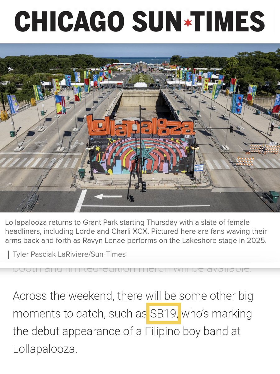 rrobotot's tweet photo. [Chicago Sun-Times 🇺🇸 - SB19 mention]

🍎 https://t.co/Xg00pctGwL

- “Across the weekend, there will be some other big moments to catch, such as SB19, who’s marking the debut appearance of a Filipino boy band at Lollapalooza.”

SB19 LIVE AT LOLLAPALOOZA 2026
@SB19Official #SB19 https://t.co/OES1hWVKTa