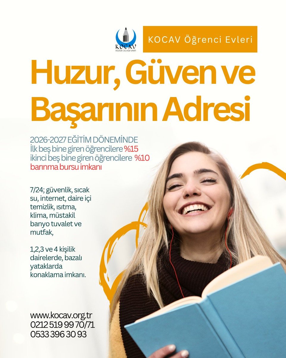kulturocagi's tweet photo. Huzur, Güven ve Başarının Adresi KOCAV Öğrenci Evlerinde yeni dönem kayıtları başladı...

7/24; güvenlik, sıcak su, internet, daire içi temizlik, ısıtma, klima, müstakil banyo tuvalet ve mutfak 1,2,3 ve 4 kişilik dairelerde, bazalı yataklarda konaklama imkanı sunan KOCAV Öğrenci Evleri için yeni dönem kayıtlarımız başlamıştır. 

İstanbul Üniversitesi Beyazıt Yerleşkesine yürüme mesafesindeki öğrenci evlerimize, 2026-2027 Eğitim döneminde İlk beş bine giren öğrencilere %15, ikinci beş bine giren öğrencilere %10 barınma bursu imkanı ile kayıtlarınızı yaptırabilirsiniz.