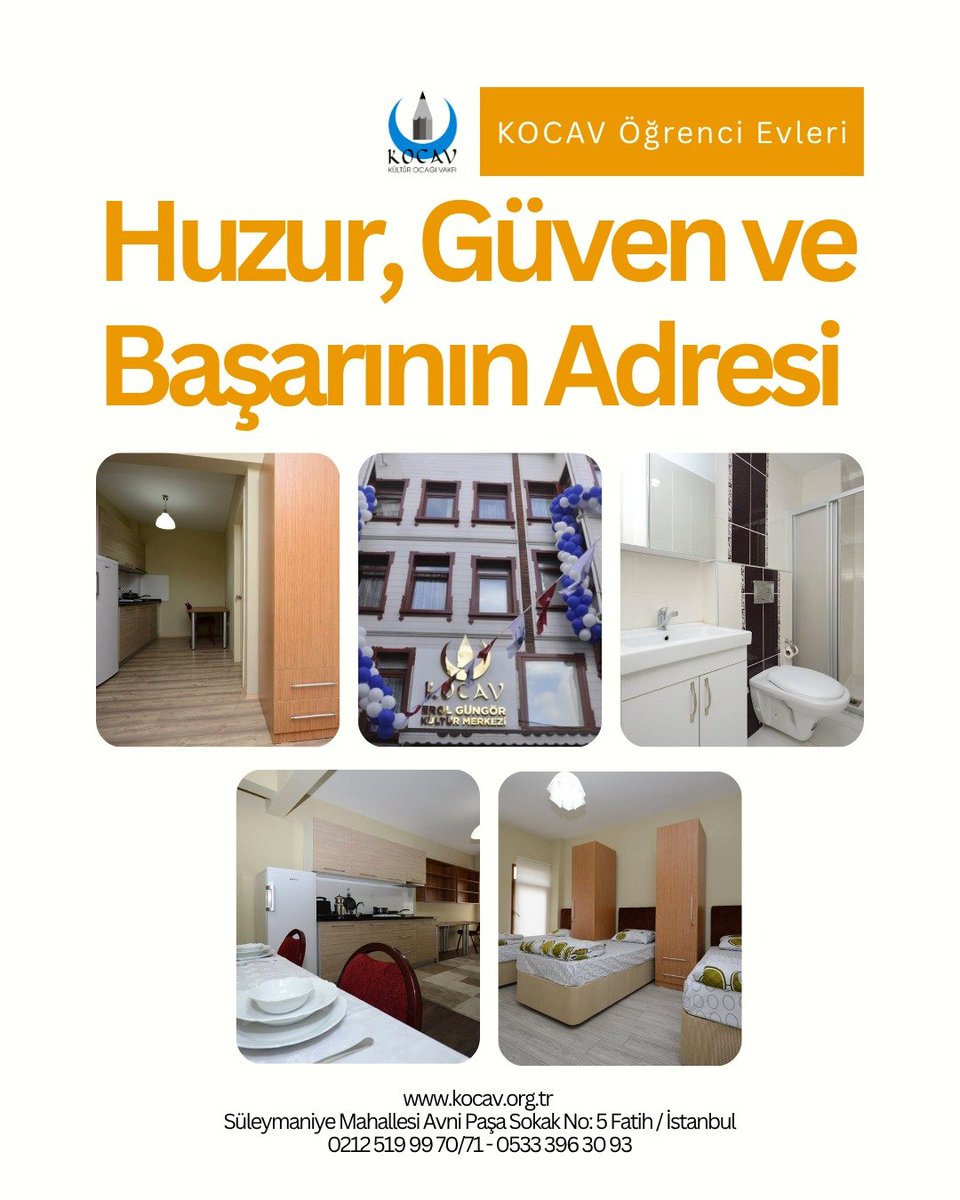 kulturocagi's tweet photo. Huzur, Güven ve Başarının Adresi KOCAV Öğrenci Evlerinde yeni dönem kayıtları başladı...

7/24; güvenlik, sıcak su, internet, daire içi temizlik, ısıtma, klima, müstakil banyo tuvalet ve mutfak 1,2,3 ve 4 kişilik dairelerde, bazalı yataklarda konaklama imkanı sunan KOCAV Öğrenci Evleri için yeni dönem kayıtlarımız başlamıştır. 

İstanbul Üniversitesi Beyazıt Yerleşkesine yürüme mesafesindeki öğrenci evlerimize, 2026-2027 Eğitim döneminde İlk beş bine giren öğrencilere %15, ikinci beş bine giren öğrencilere %10 barınma bursu imkanı ile kayıtlarınızı yaptırabilirsiniz.