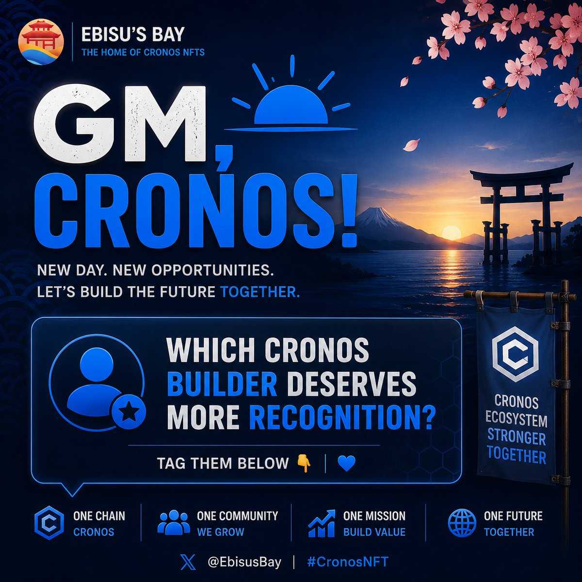 EbisusBay's tweet photo. ☀️ GM, Cronos!

Which Cronos builder deserves more recognition? 

Tag them below. 👇💙 https://t.co/w80l1Po3sv
