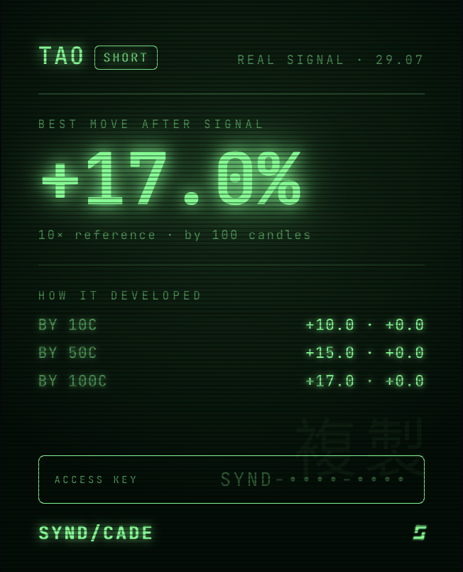 SYN_DCADE's tweet photo. ▌ $TAO SIGNAL SUMMARY CARD https://t.co/v3opQtCbm7