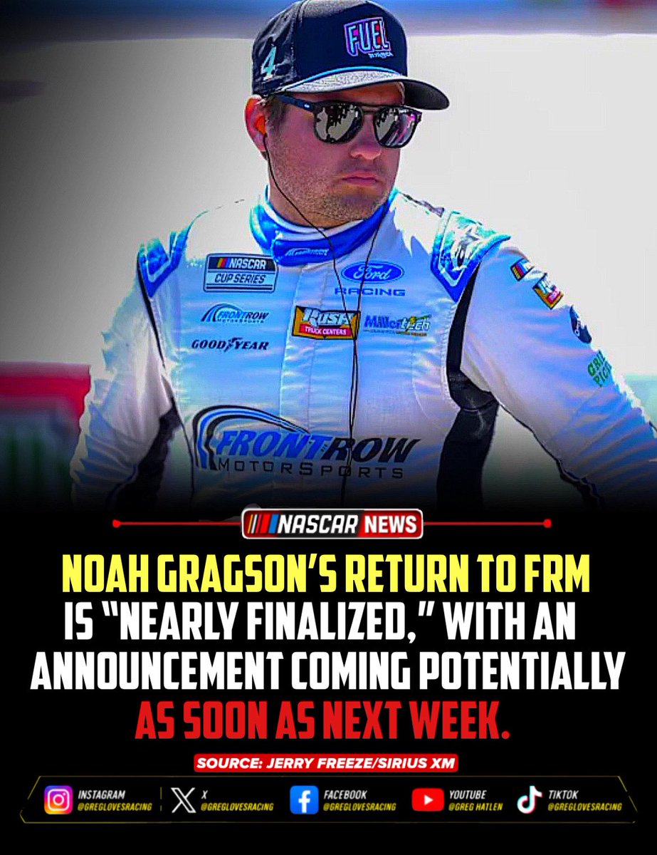 everyboylr's tweet photo. Front Row Motorsports GM Jerry Freeze doubled down on Sirius XM Wednesday, saying an announcement regarding Noah Gragson’s return could come as soon as next week. 

#nascar #nascarracing #nascarnews #noahgragson #frontrow https://t.co/6Ai1KIx4Dt
