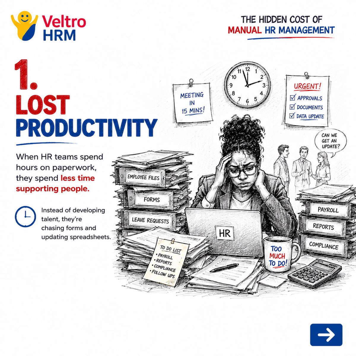 SolQeff's tweet photo. Most HR challenges don’t start with major mistakes. They start with small manual tasks that gradually become expensive problems.

#HR #HRTech #HumanResources #BusinessGrowth #WorkforceManagement #EmployeeExperience #Automation #VeltroHRM #SolQeff https://t.co/iMZKGOlUr7