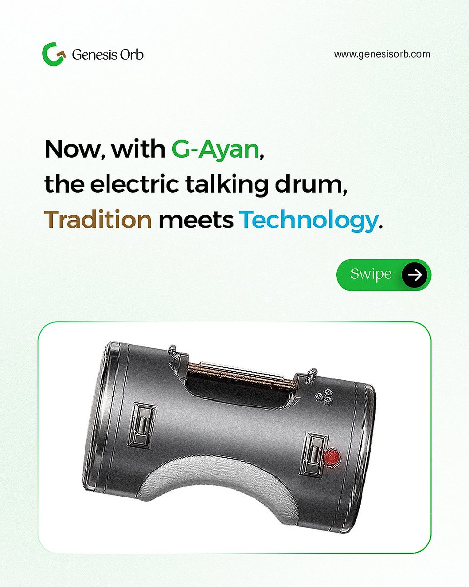 genesisorb1's tweet photo. The same authentic talking drum sound. Enhanced performance. A better playing experience—all in one drum.

#GenesisOrb #GAyan #TheElectricTalkingDrum #InnovationInSound https://t.co/F3pIlHIRLV