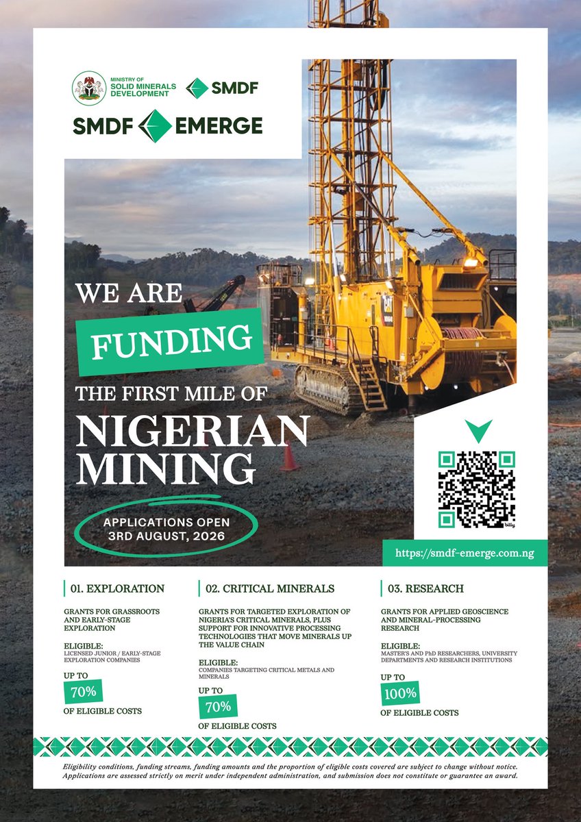 SMDFemerge's tweet photo. Here We Go!

We are pleased to announce that applications for our three grant streams open on Monday, August 3, 2026:

– Grassroots &amp; Early-Stage Exploration – Targeted Exploration of Critical Minerals – Researchers in Related Fields

Visit SMDF Emerge website to apply. https://t.co/u4WktKA1aW