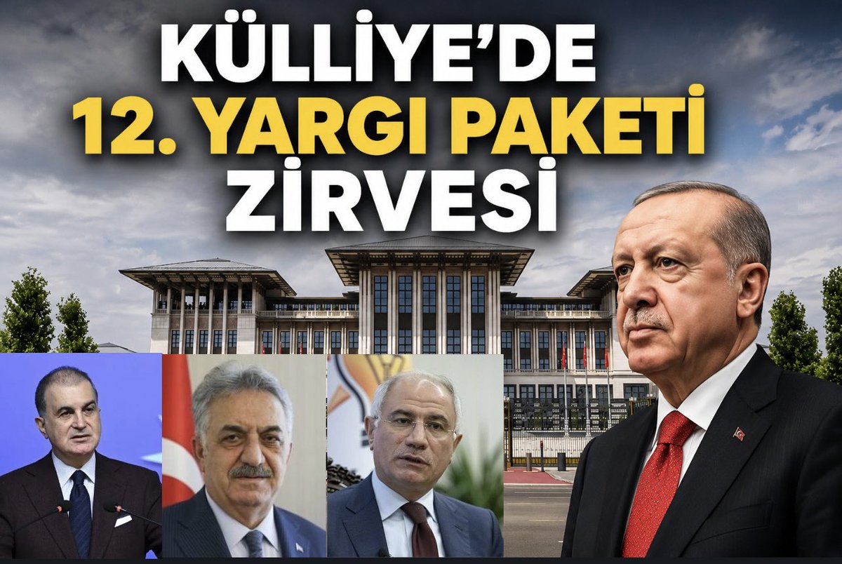 AbdullahAdabas's tweet photo. 🔴 12. YARGI PAKETİ, İNFAZ DÜZENLEMESİ VE ADLİ MAHKUMLARLA İLGİLİ

Cumhurbaşkanı Erdoğan bugün hukukçu kurmayları ile bir araya gelecek. 

Toplantıya AK Parti Genel Başkan Vekili Efkan Ala, AK Parti Sözcüsü Ömer Çelik ve  AK Parti Genel Başkan Yardımcısı Hayati Yazıcı da katılacak. 

➡️ Konu; 12. Yargı Paketi, gelen şikayetler cezaevlerinin durumu ve cezaevlerinde artan intihar vakaları…

Saat 14:30

Not: Toplantı kararı ani alınmış. 
Çerçeve Yasa Meclise sunulurken, infaz kanunu ile ilgili adım atılmaması nedeniyle gelen şikayetler istişare edilecekmiş. 

12. Yargı paketi ile ilgili de değerlendirme yapılacak.