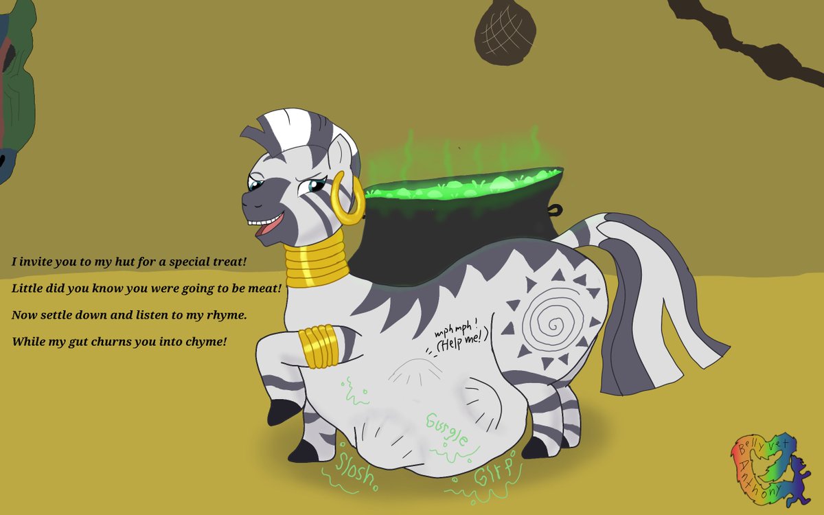 AnthonyFeeder's tweet photo. CW: Vore

Z is for Zecora

Zecora is one of the most humble equines in Equestria. Although she comes off as a little strange speaking in rhymes. It is common to feel uneasy around her as being a witch doctor, she may possess dark practices!

Nopony can hear you

#vore https://t.co/vowERDZt8M