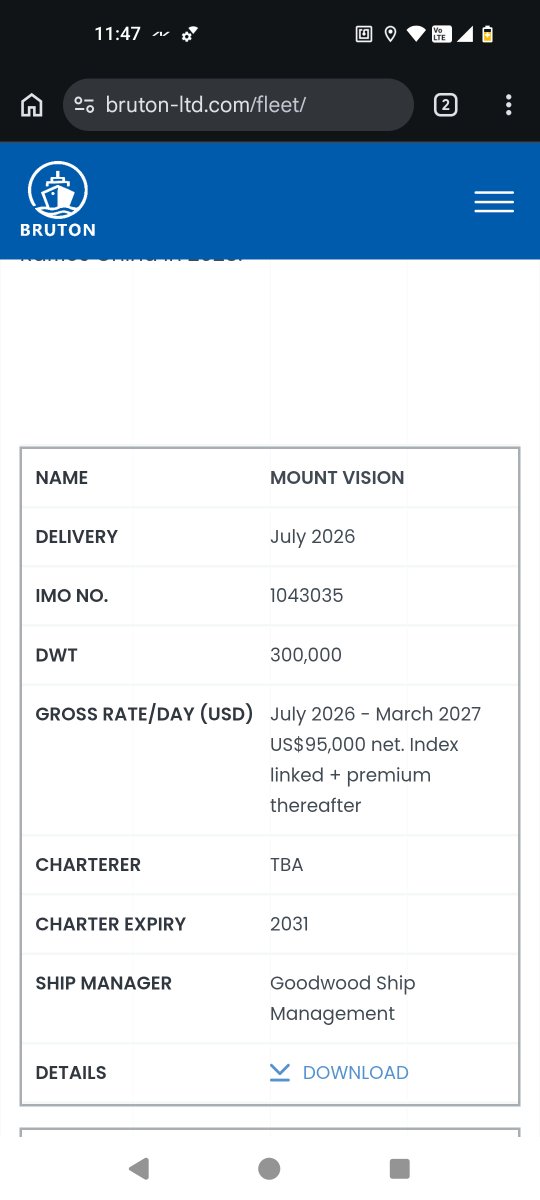 excf350's tweet photo. @tandsaet @shippingupmore Its on bruton homepage, do that mean profit sharing? July 2026 - March 2027 US$95,000 net. Index linked + premium thereafter https://t.co/ejafXUxoqv