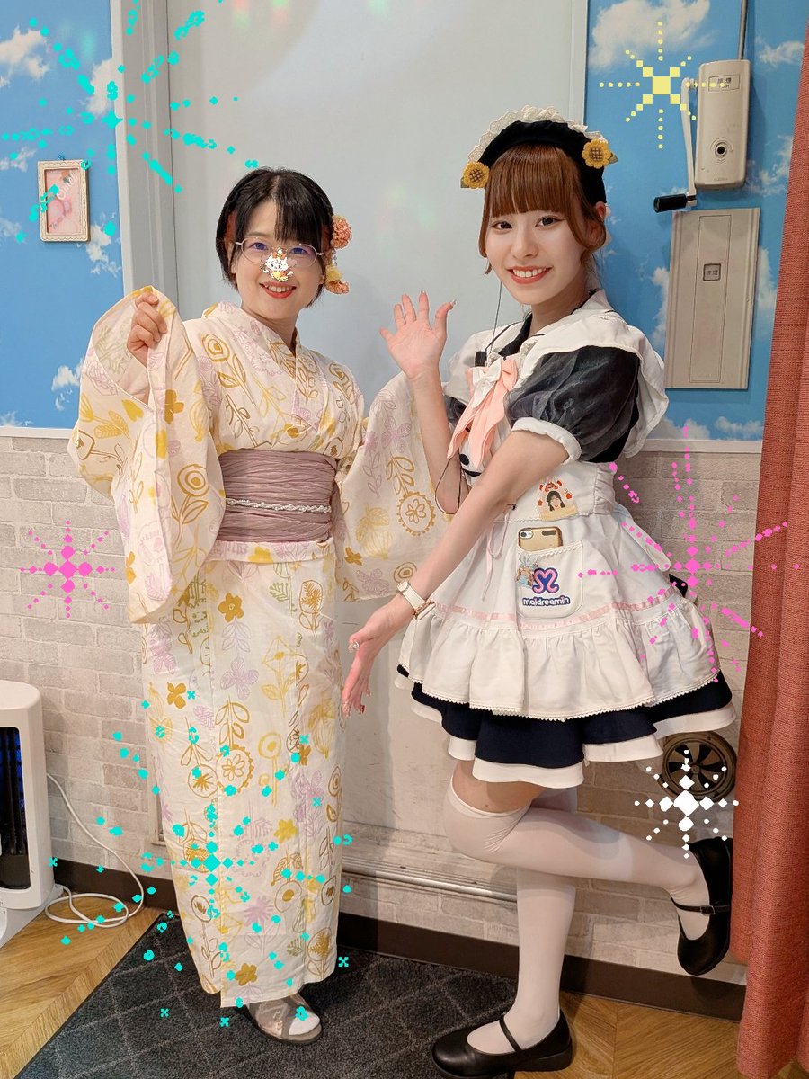 ViMi_orange's tweet photo. おはなちゃんと2daysぱしゃりーみん🎶❣️
いつも元気にお迎えしてくれてほんとうれしいよー🥹💓ひょっこり現れてもこの神対応✨（笑）おはなちゃんが中央にいてくれて心から安心してます😊これからもがんばって🎶浴衣姿可愛かったよー🌸💕
#おはなとおはなし
#めいどりーみん
#中央通り店 https://t.co/cXarl4K2qb